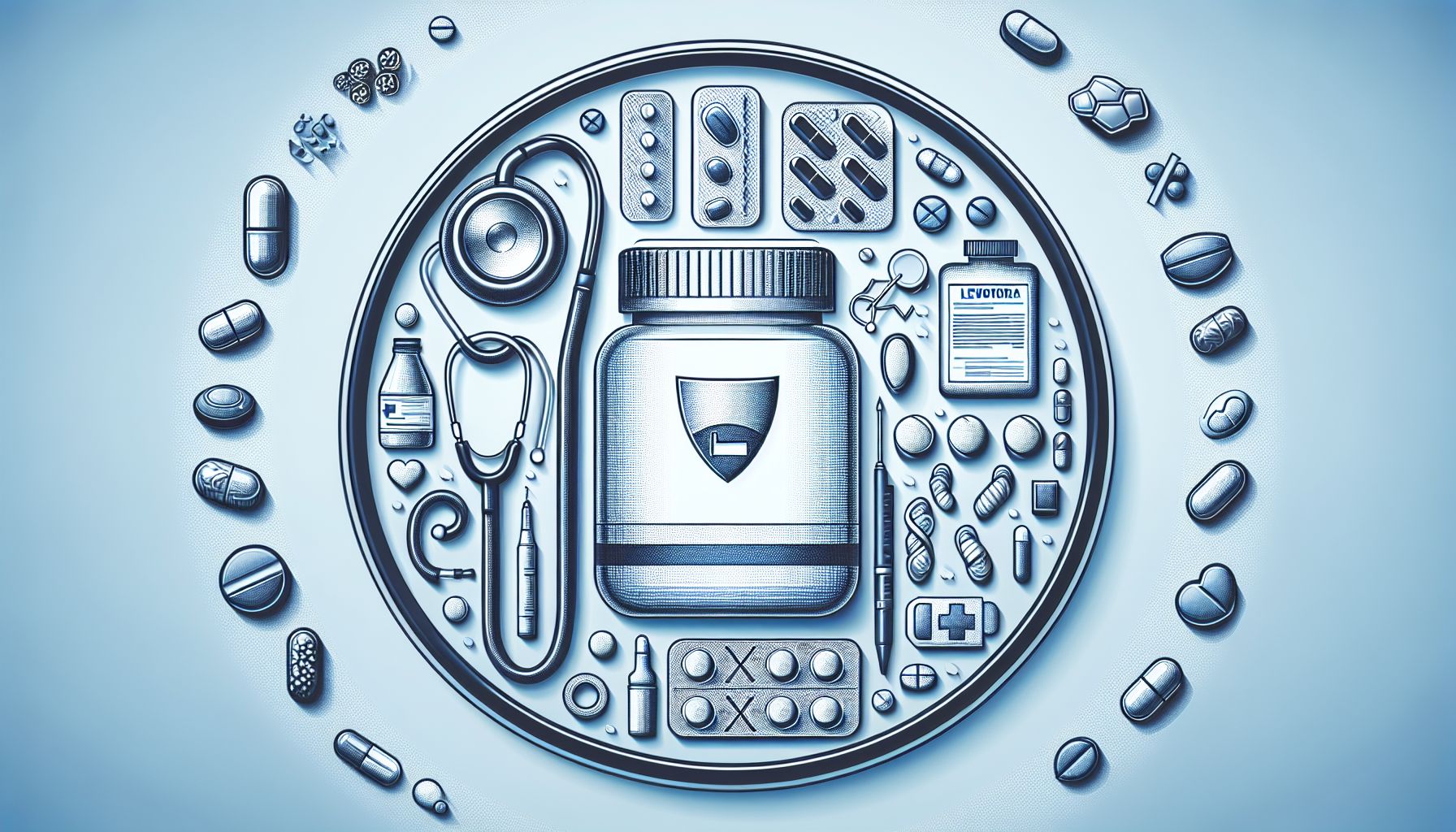 Image of Levitra pills on a blue background